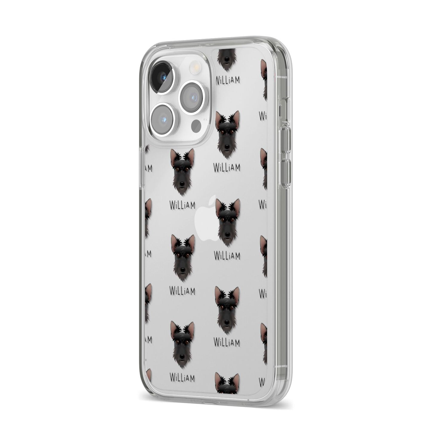 Scottish Terrier Icon with Name iPhone 14 Pro Max Clear Tough Case Silver Angled Image