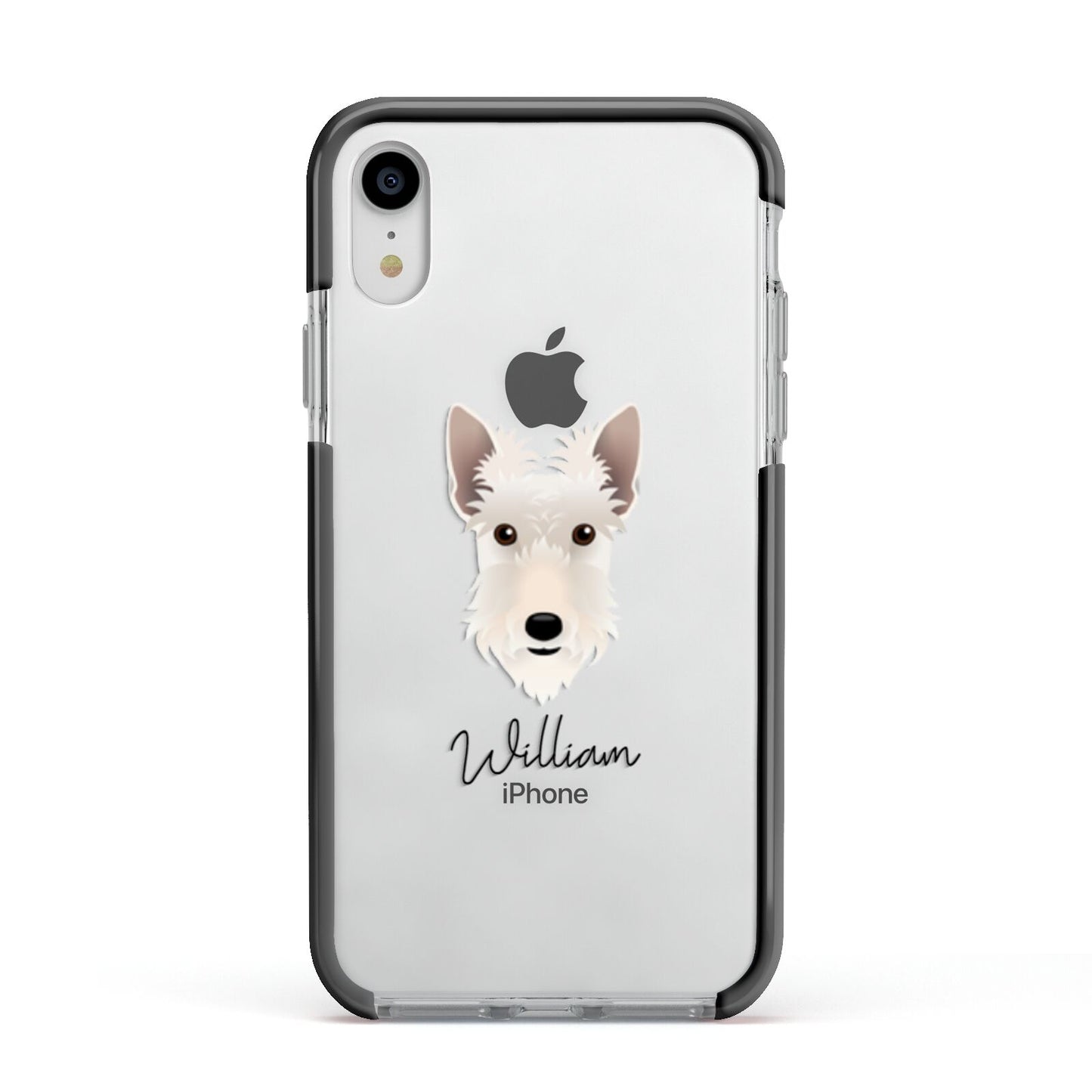 Scottish Terrier Personalised Apple iPhone XR Impact Case Black Edge on Silver Phone