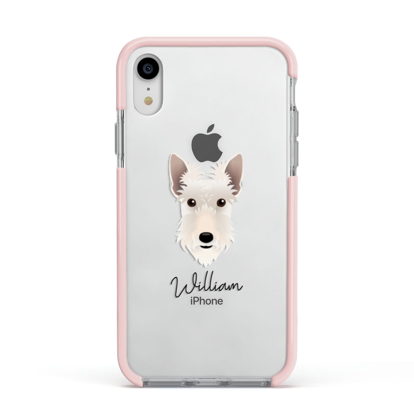 Scottish Terrier Personalised Apple iPhone XR Impact Case Pink Edge on Silver Phone