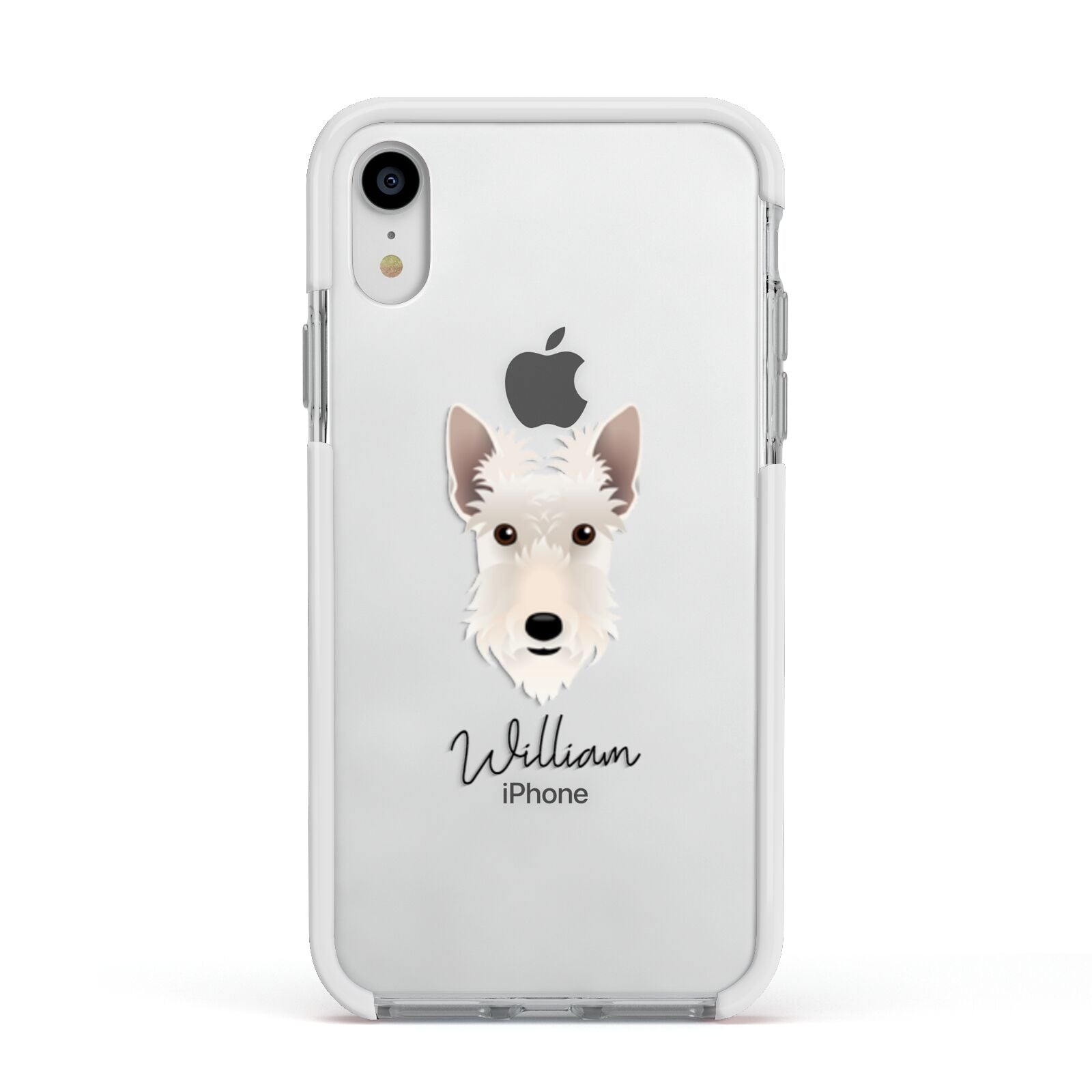 Scottish Terrier Personalised Apple iPhone XR Impact Case White Edge on Silver Phone