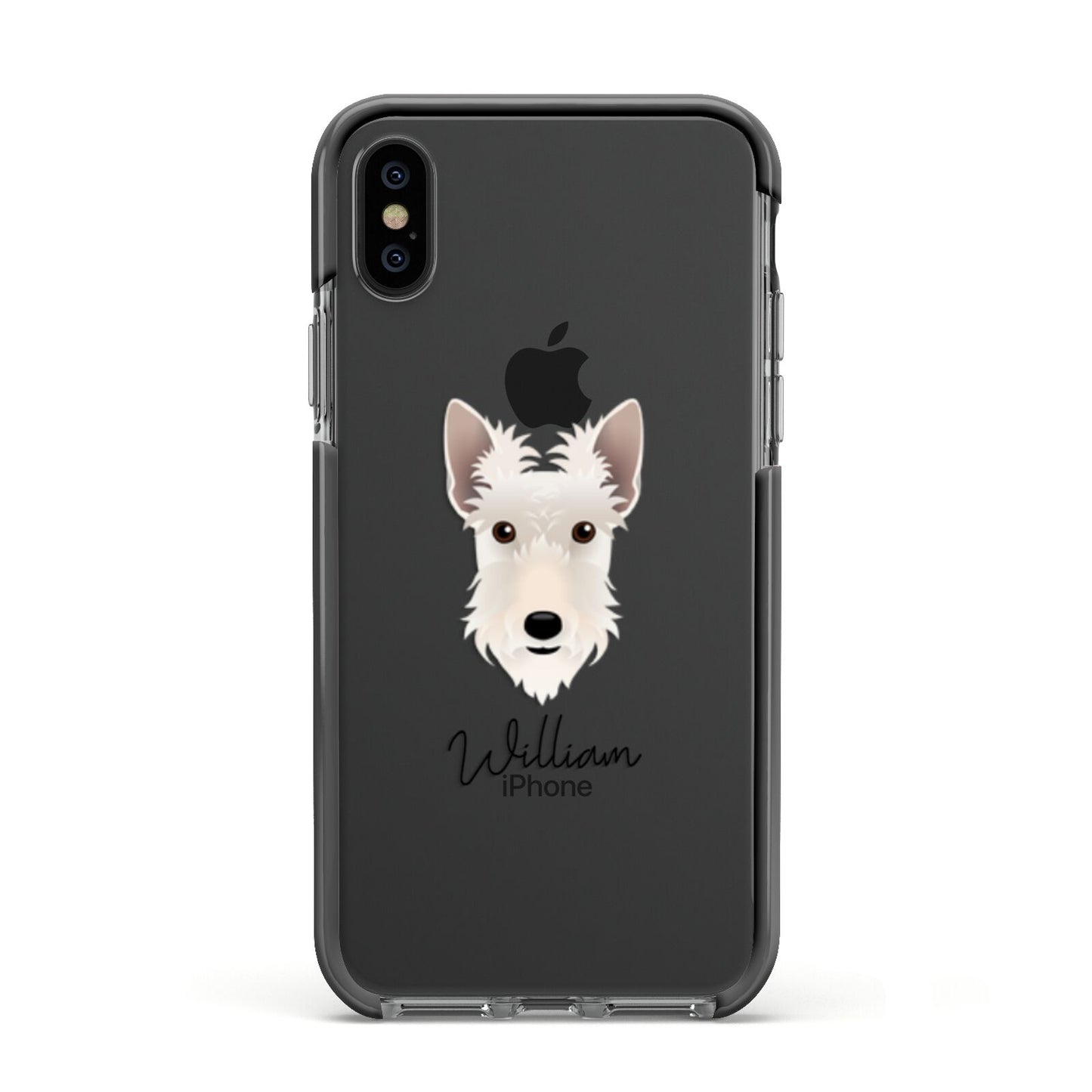 Scottish Terrier Personalised Apple iPhone Xs Impact Case Black Edge on Black Phone