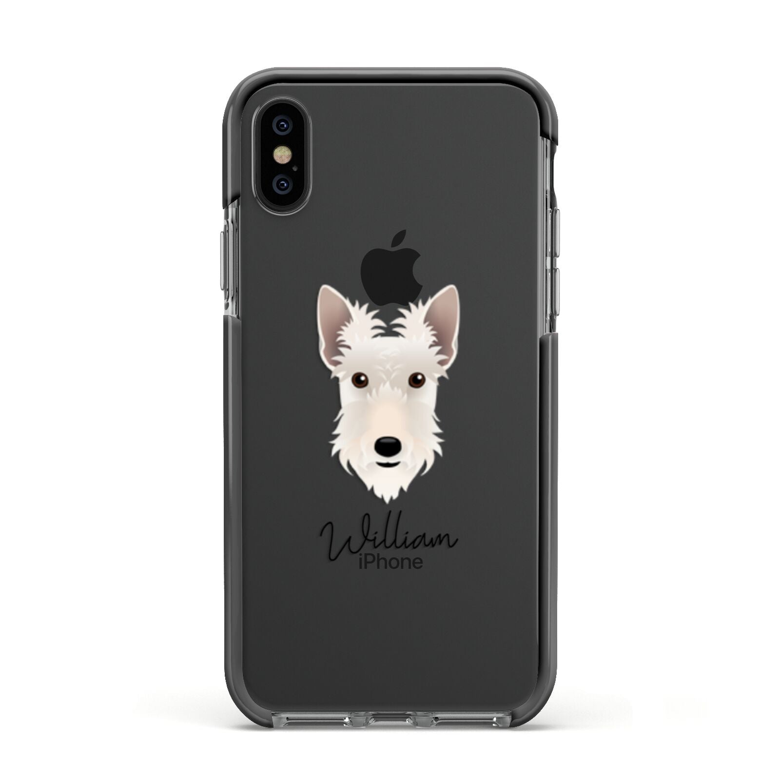 Scottish Terrier Personalised Apple iPhone Xs Impact Case Black Edge on Black Phone