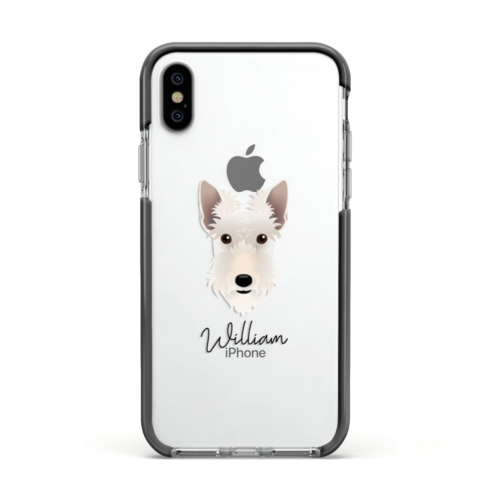 Scottish Terrier Personalised Apple iPhone Xs Impact Case Black Edge on Silver Phone