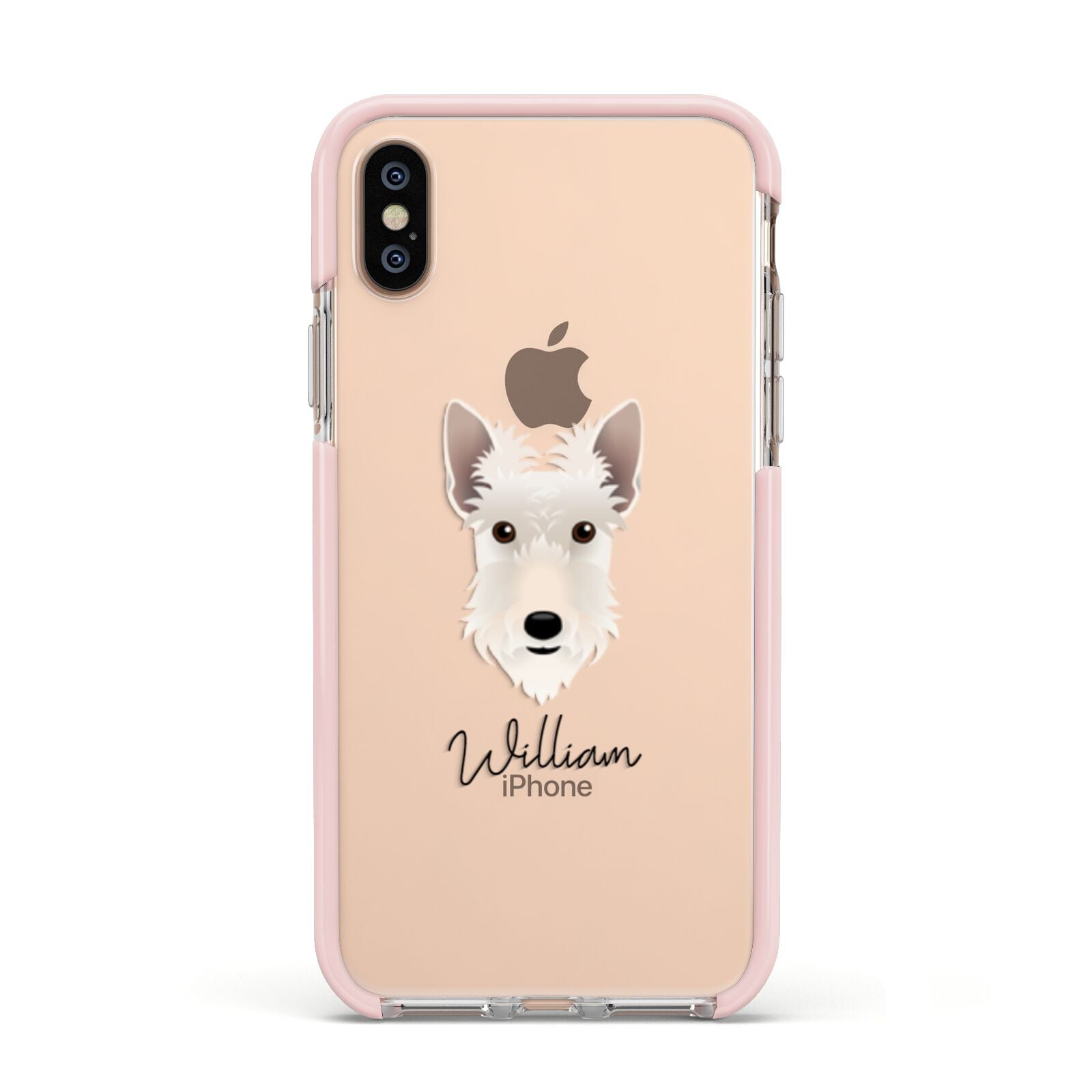 Scottish Terrier Personalised Apple iPhone Xs Impact Case Pink Edge on Gold Phone