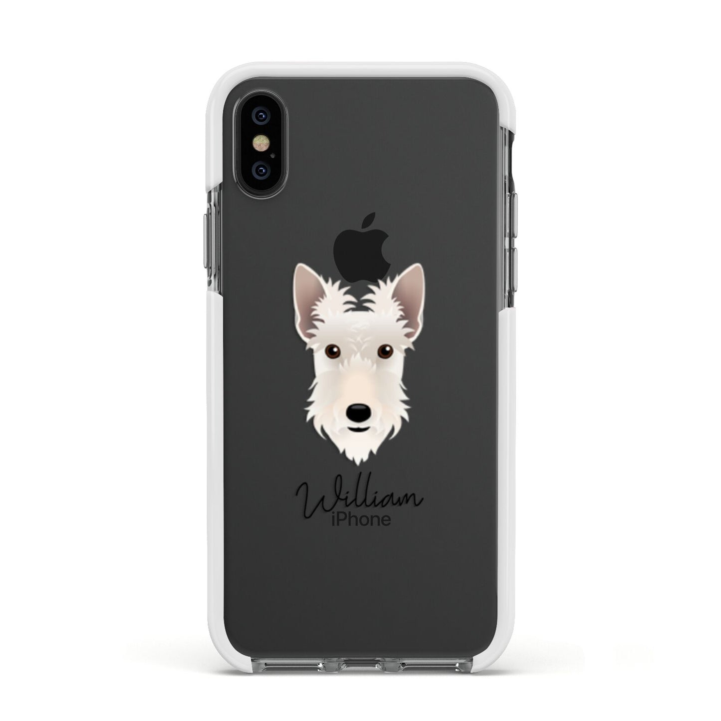 Scottish Terrier Personalised Apple iPhone Xs Impact Case White Edge on Black Phone