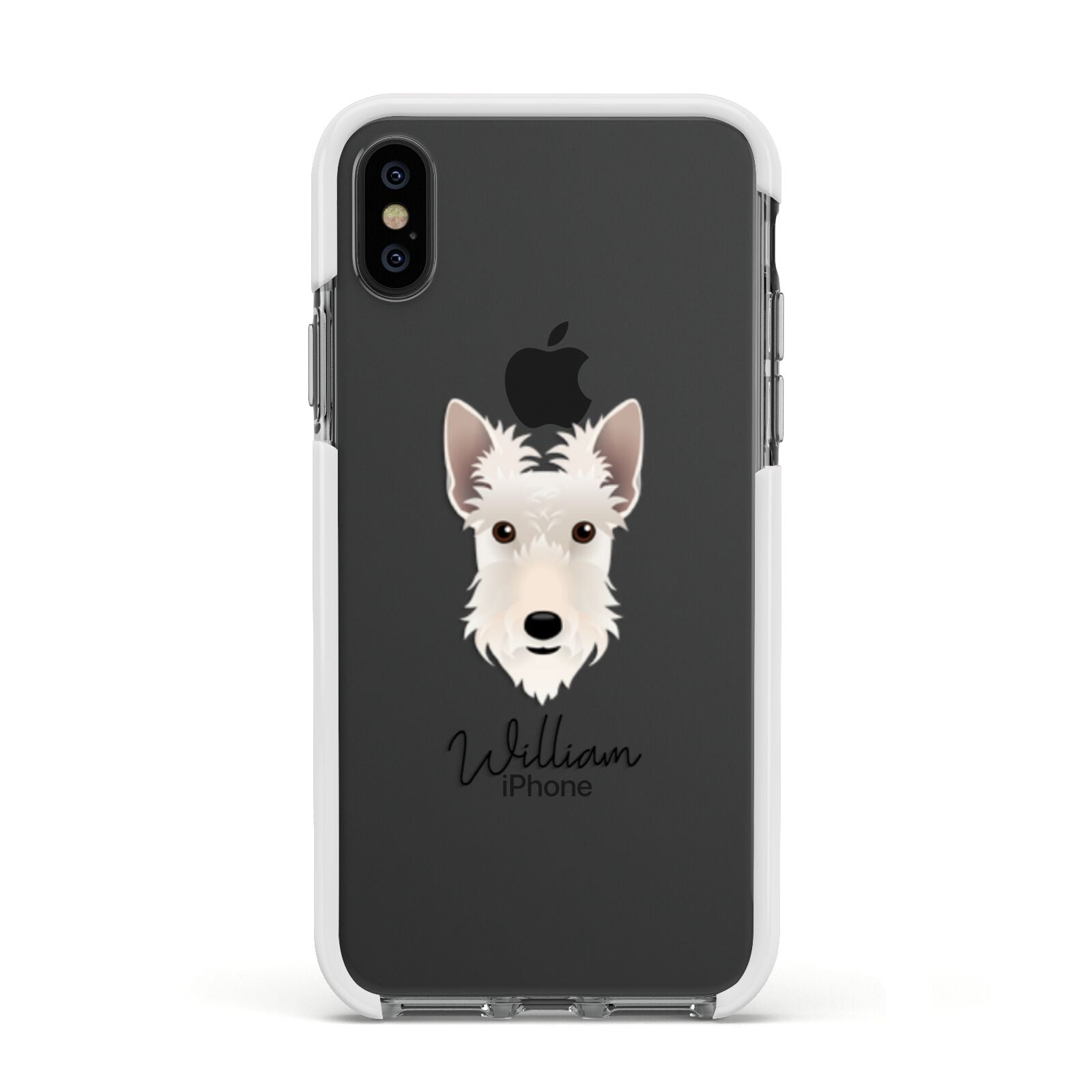 Scottish Terrier Personalised Apple iPhone Xs Impact Case White Edge on Black Phone