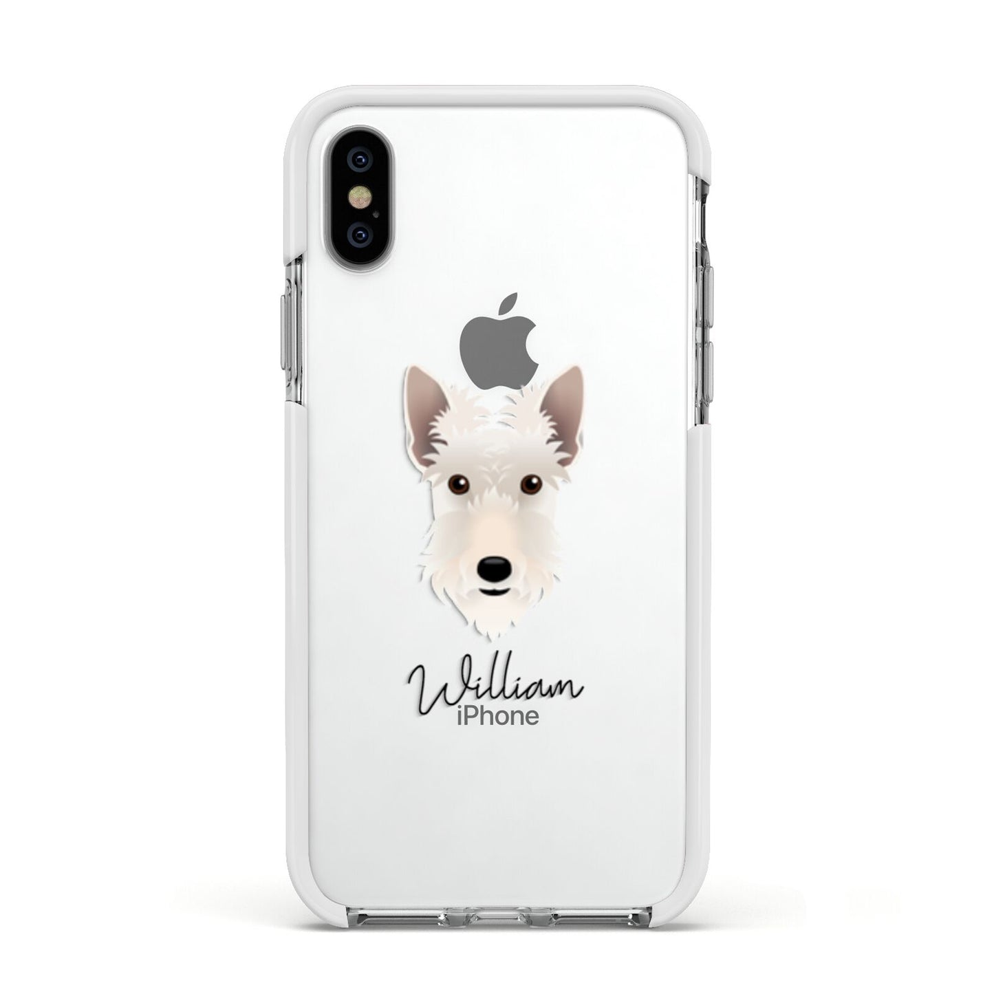 Scottish Terrier Personalised Apple iPhone Xs Impact Case White Edge on Silver Phone