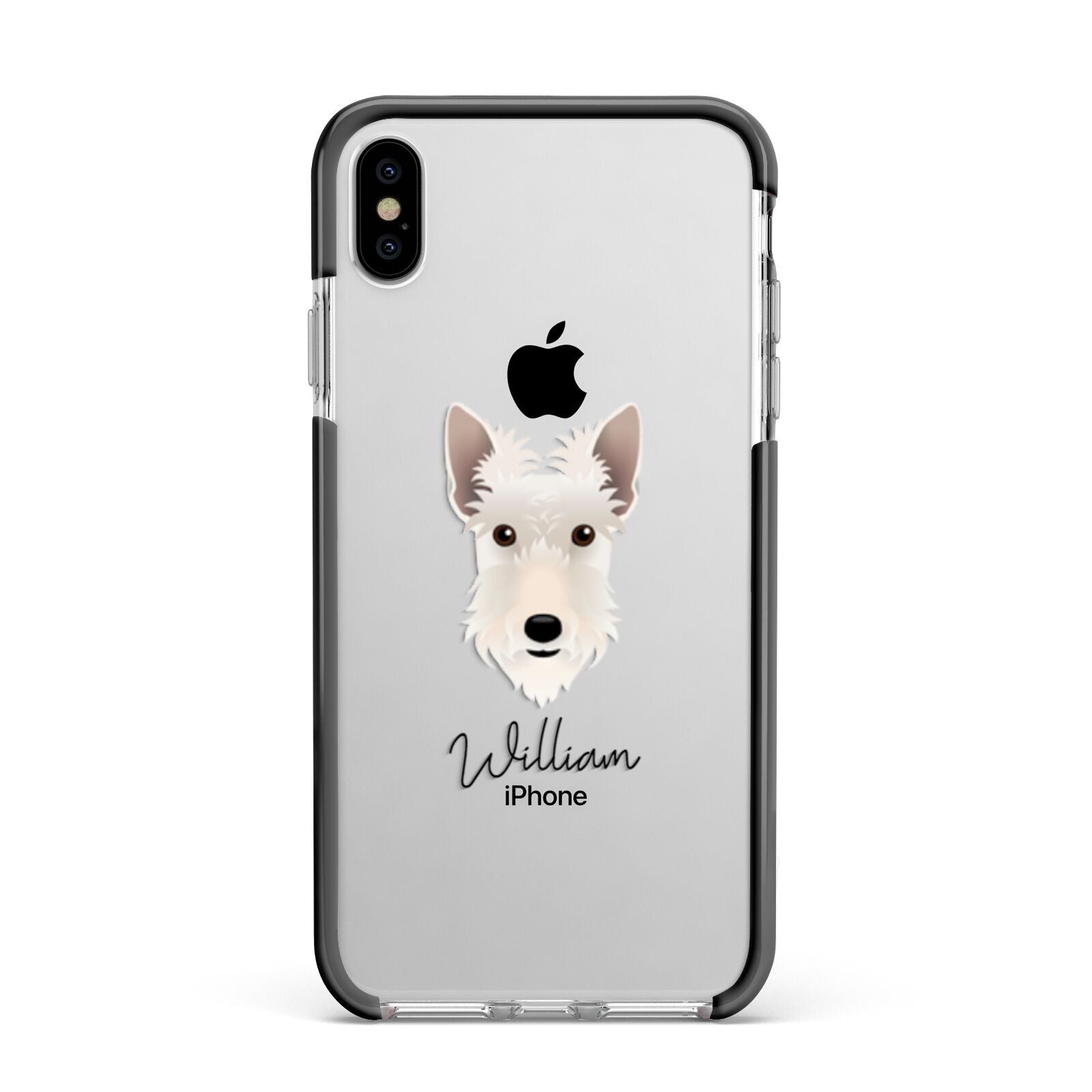 Scottish Terrier Personalised Apple iPhone Xs Max Impact Case Black Edge on Silver Phone