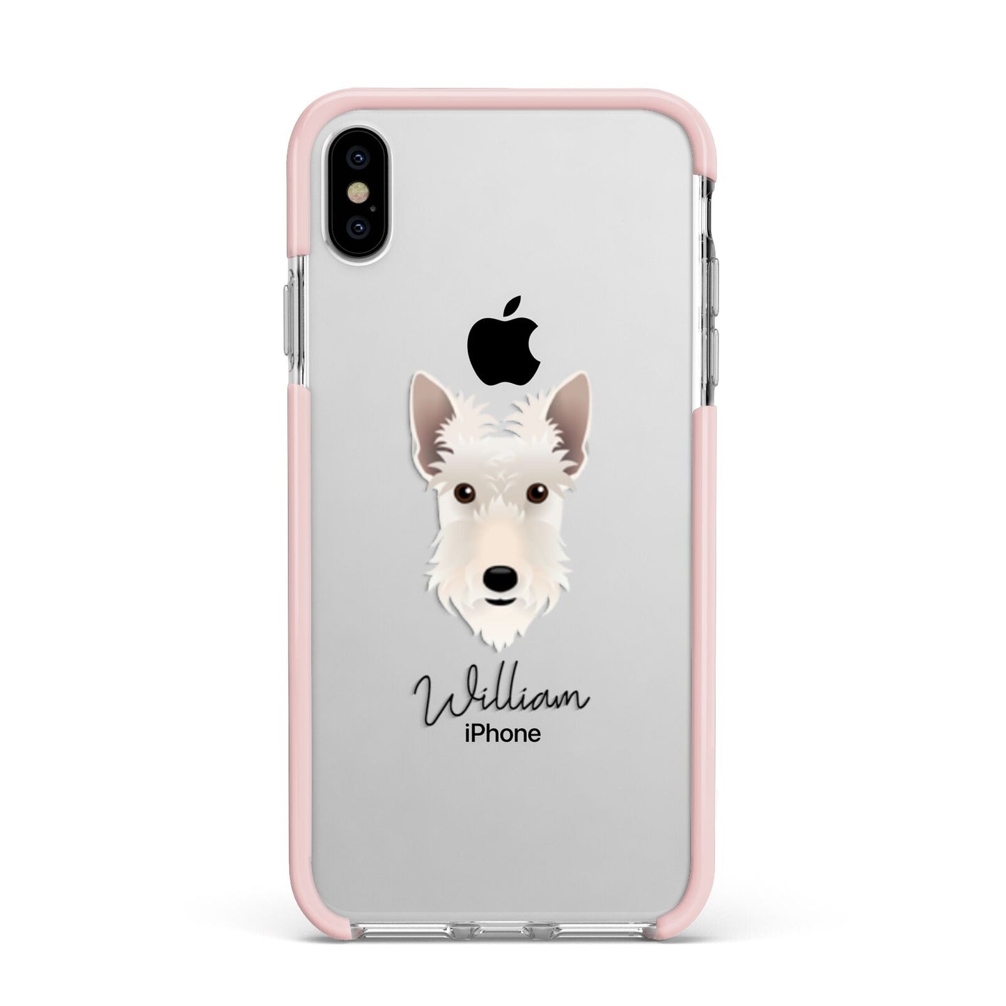 Scottish Terrier Personalised Apple iPhone Xs Max Impact Case Pink Edge on Silver Phone