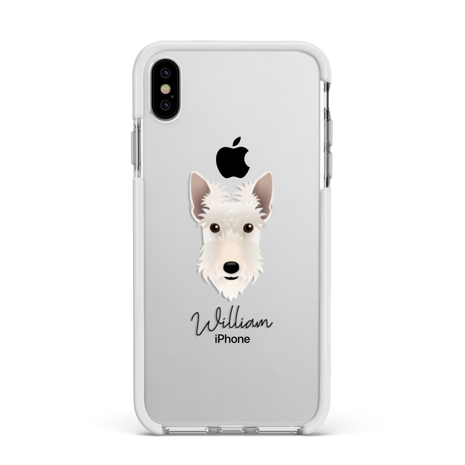 Scottish Terrier Personalised Apple iPhone Xs Max Impact Case White Edge on Silver Phone