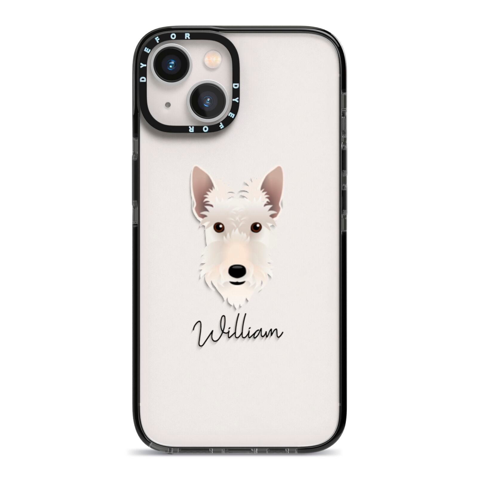 Scottish Terrier Personalised iPhone 13 Black Impact Case on Silver phone