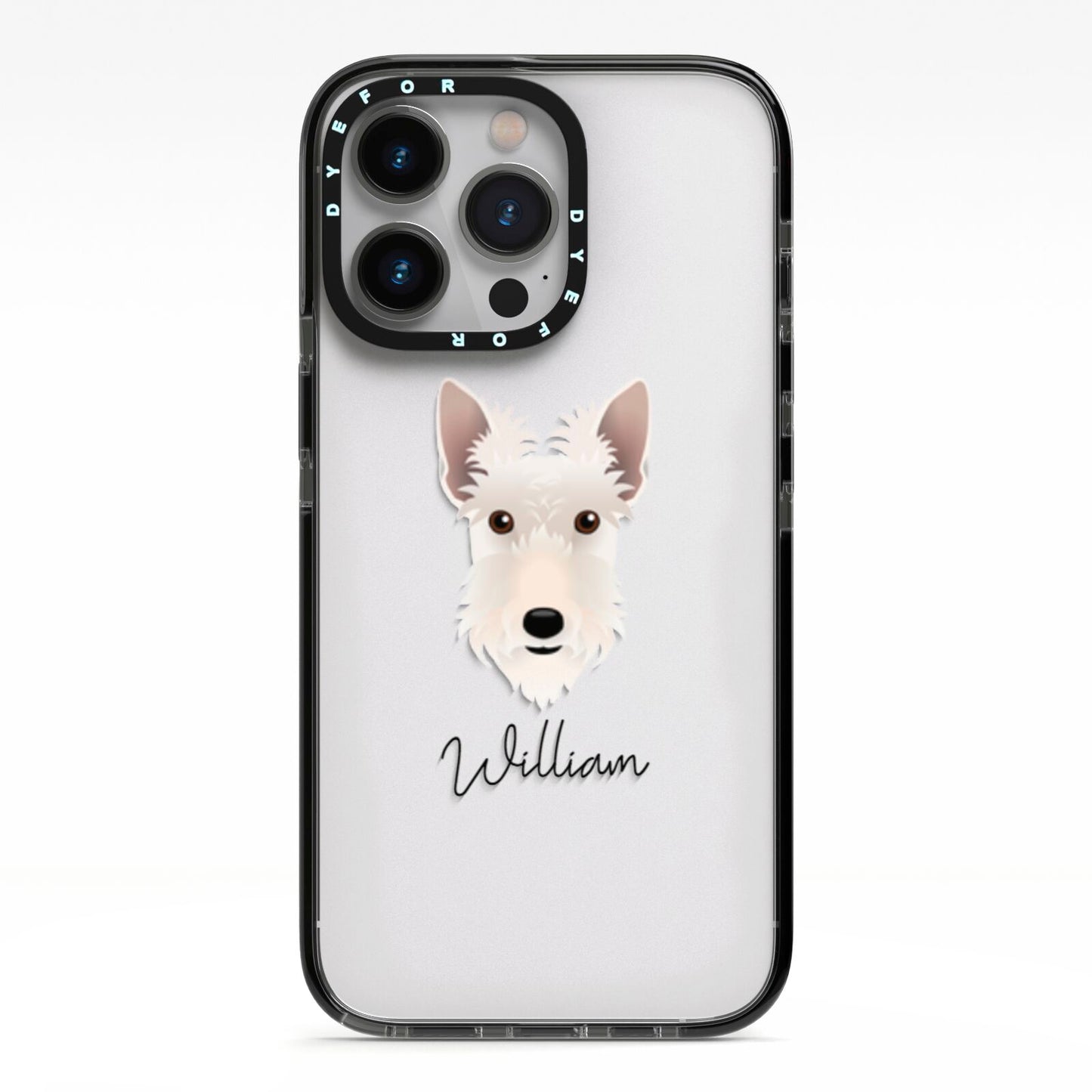 Scottish Terrier Personalised iPhone 13 Pro Black Impact Case on Silver phone