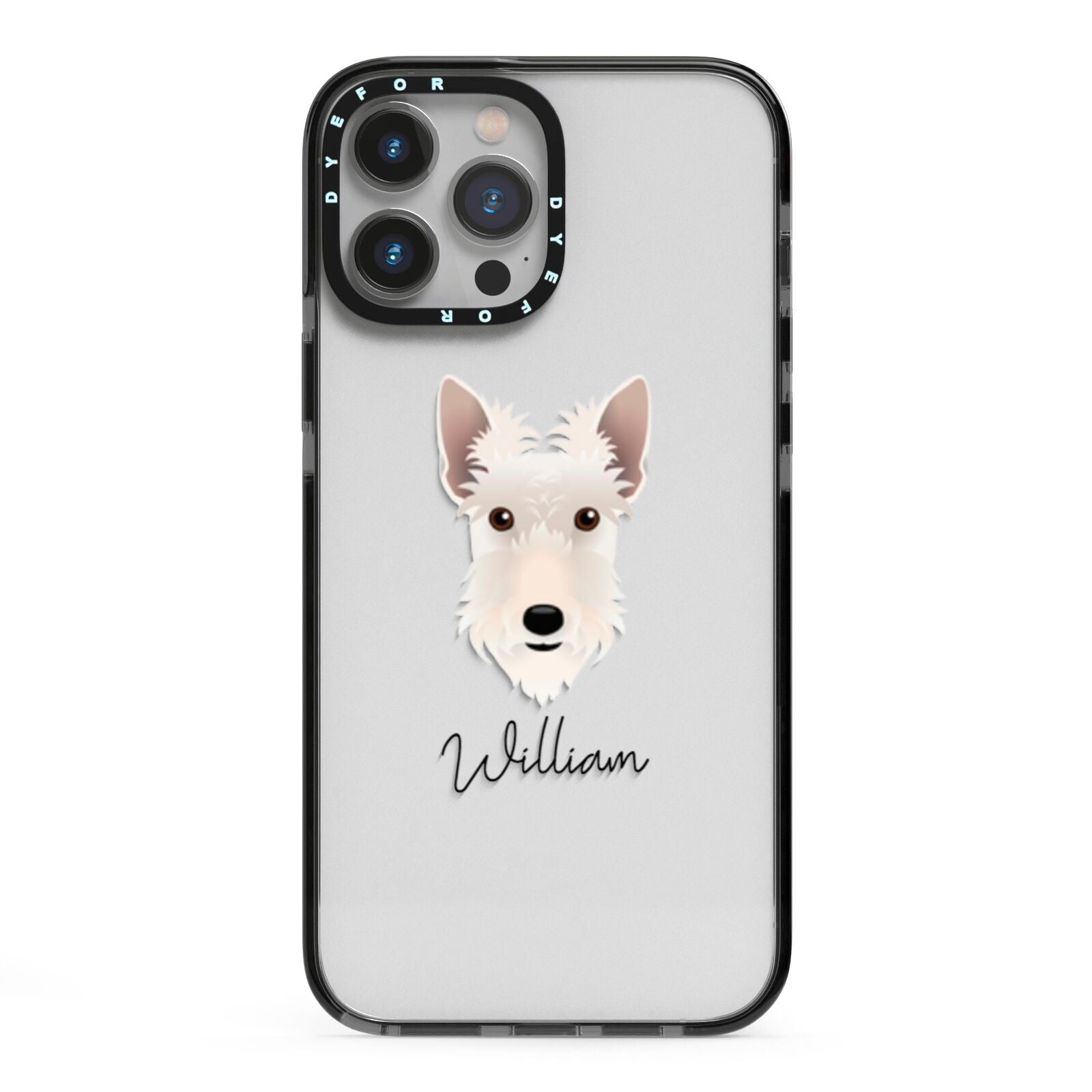 Scottish Terrier Personalised iPhone 13 Pro Max Black Impact Case on Silver phone