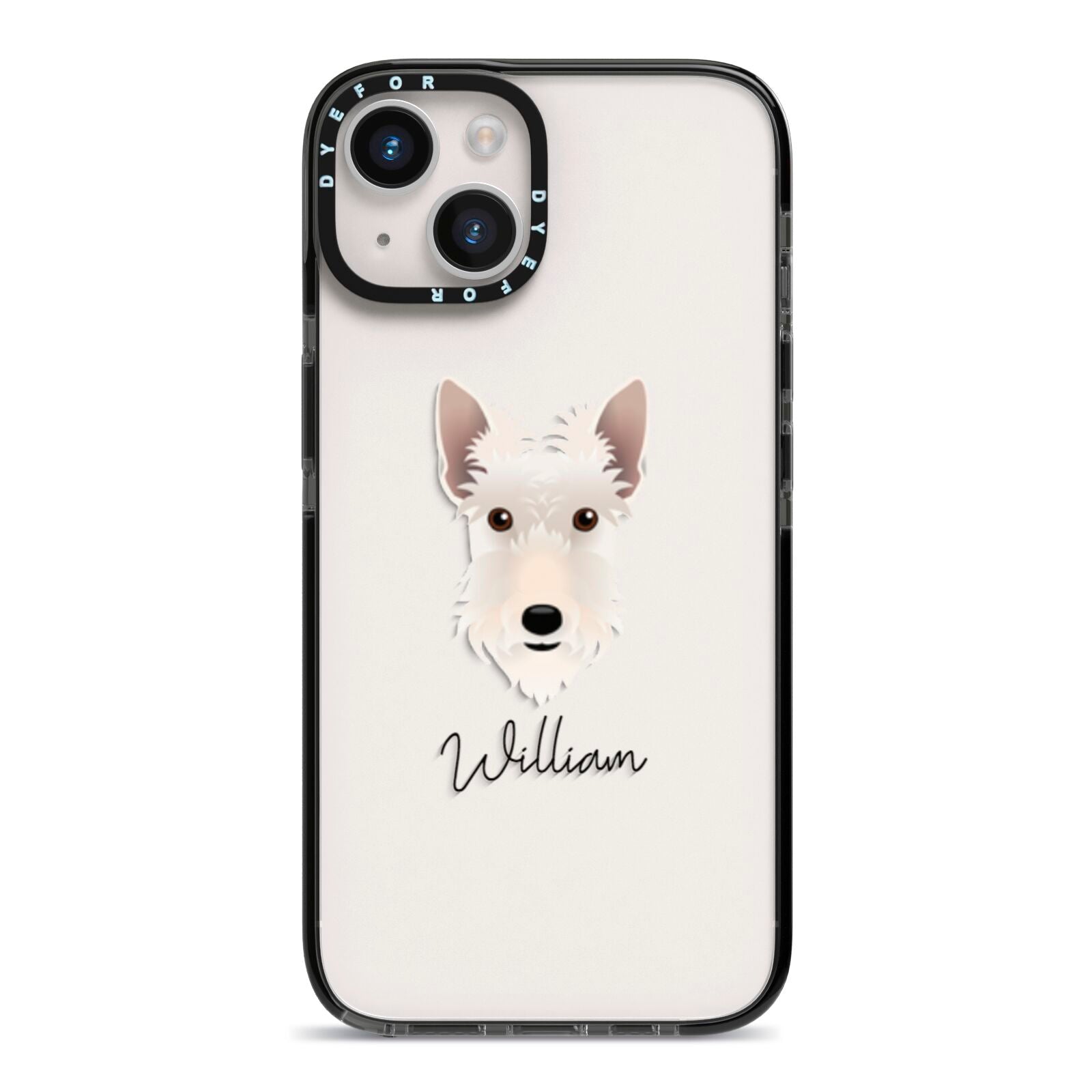 Scottish Terrier Personalised iPhone 14 Black Impact Case on Silver phone