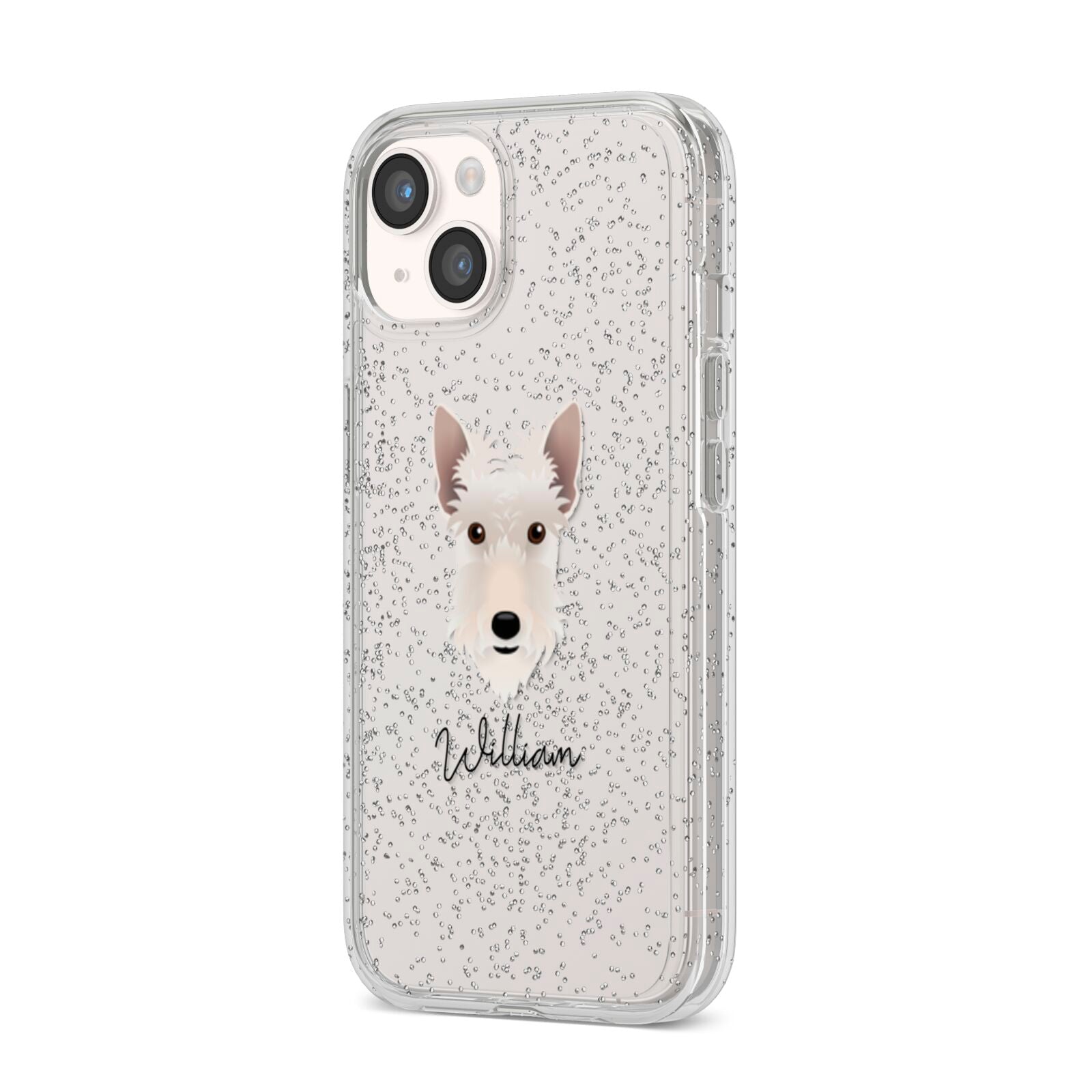 Scottish Terrier Personalised iPhone 14 Glitter Tough Case Starlight Angled Image