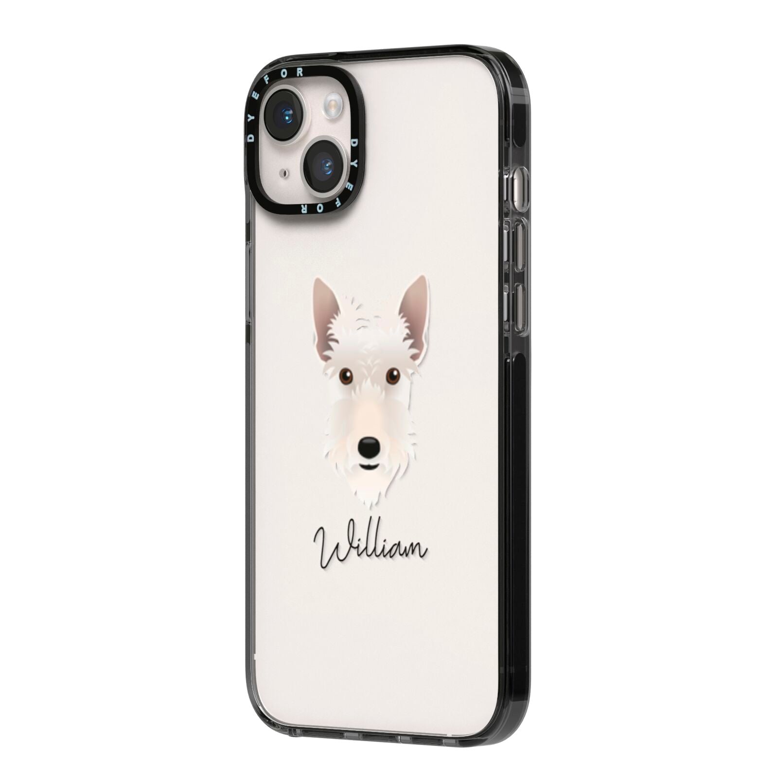 Scottish Terrier Personalised iPhone 14 Plus Black Impact Case Side Angle on Silver phone