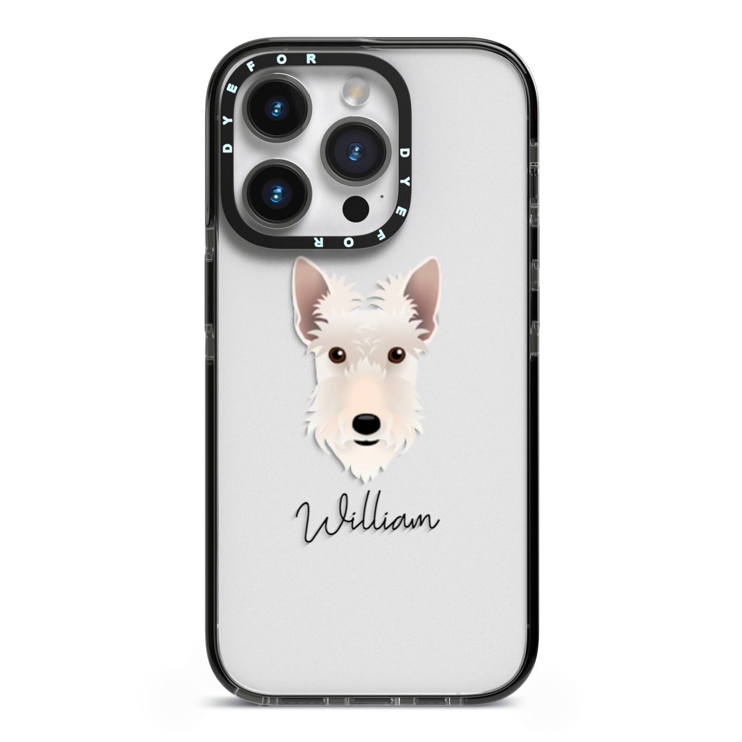 Scottish Terrier Personalised iPhone 14 Pro Black Impact Case on Silver phone