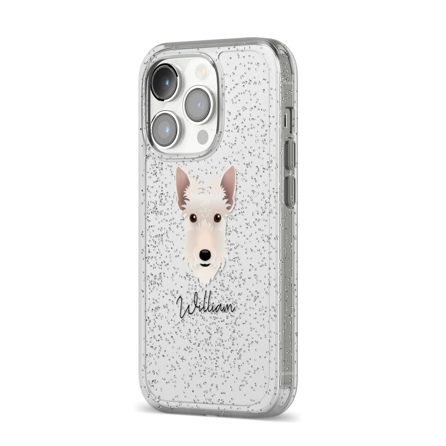 Scottish Terrier Personalised iPhone 14 Pro Glitter Tough Case Silver Angled Image
