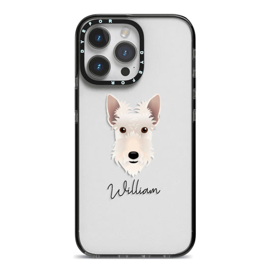 Scottish Terrier Personalised iPhone 14 Pro Max Black Impact Case on Silver phone