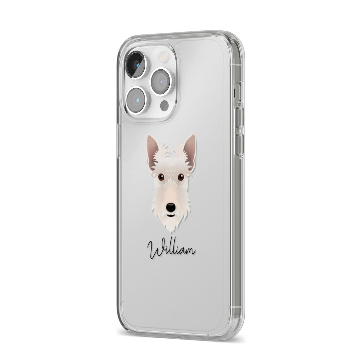Scottish Terrier Personalised iPhone 14 Pro Max Clear Tough Case Silver Angled Image