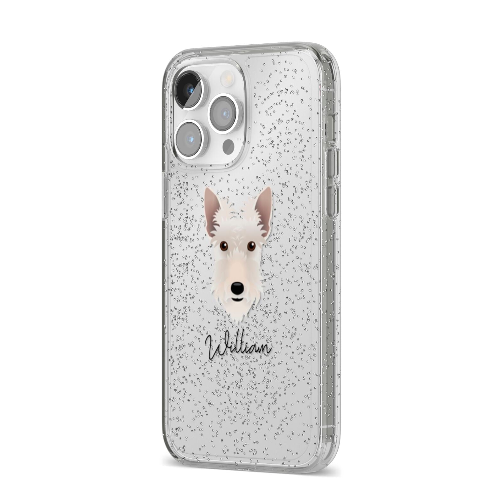 Scottish Terrier Personalised iPhone 14 Pro Max Glitter Tough Case Silver Angled Image
