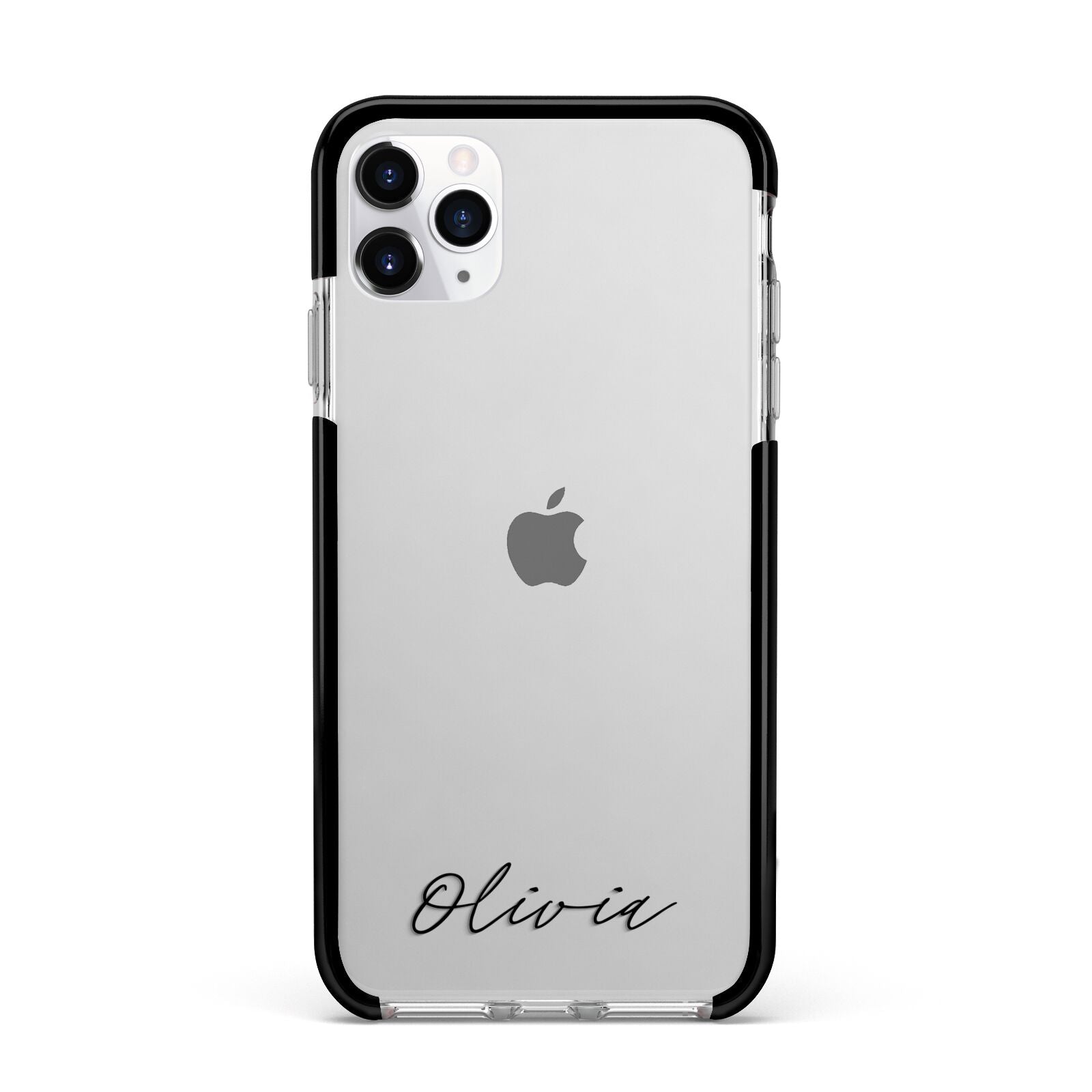 Scroll Text Name Apple iPhone 11 Pro Max in Silver with Black Impact Case