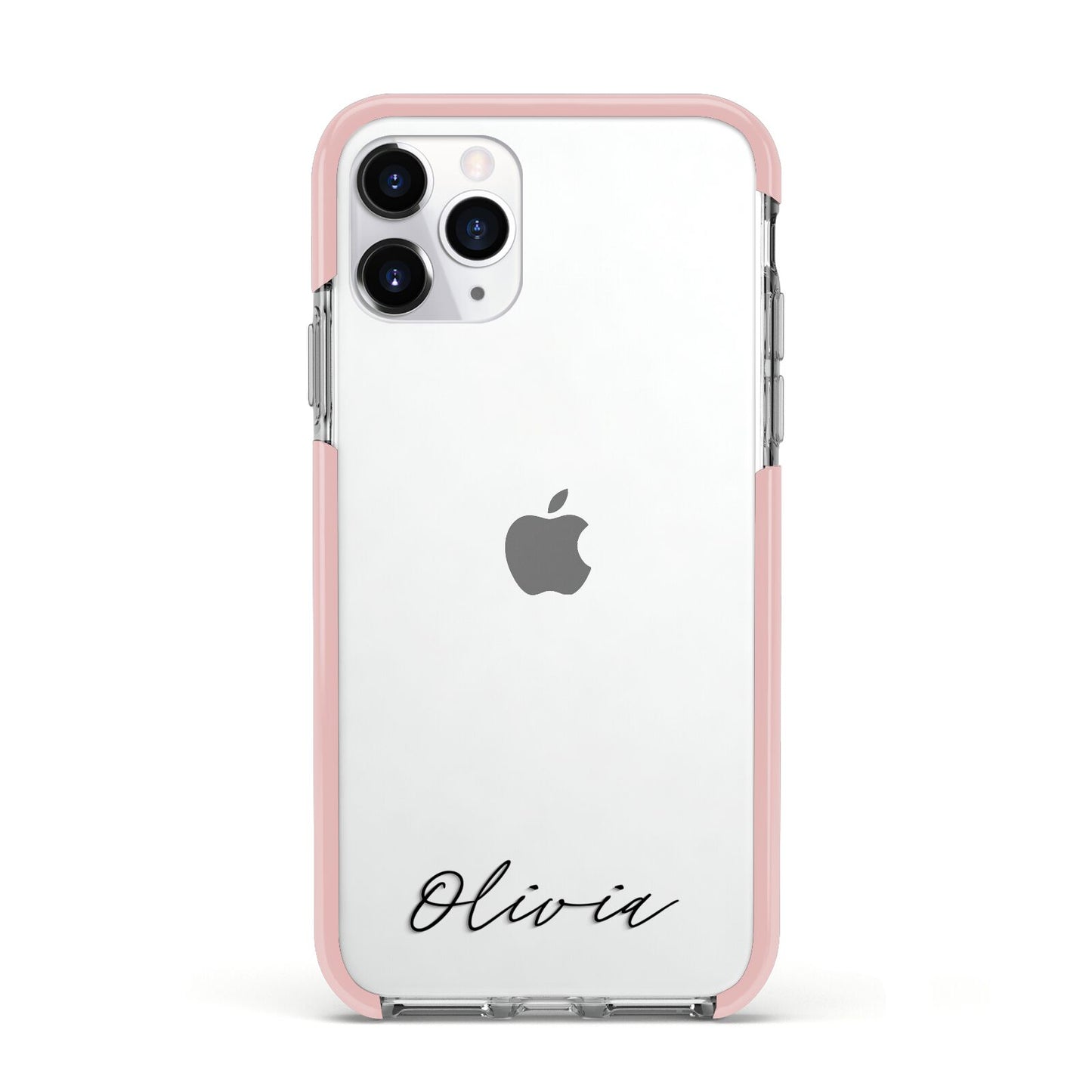 Scroll Text Name Apple iPhone 11 Pro in Silver with Pink Impact Case