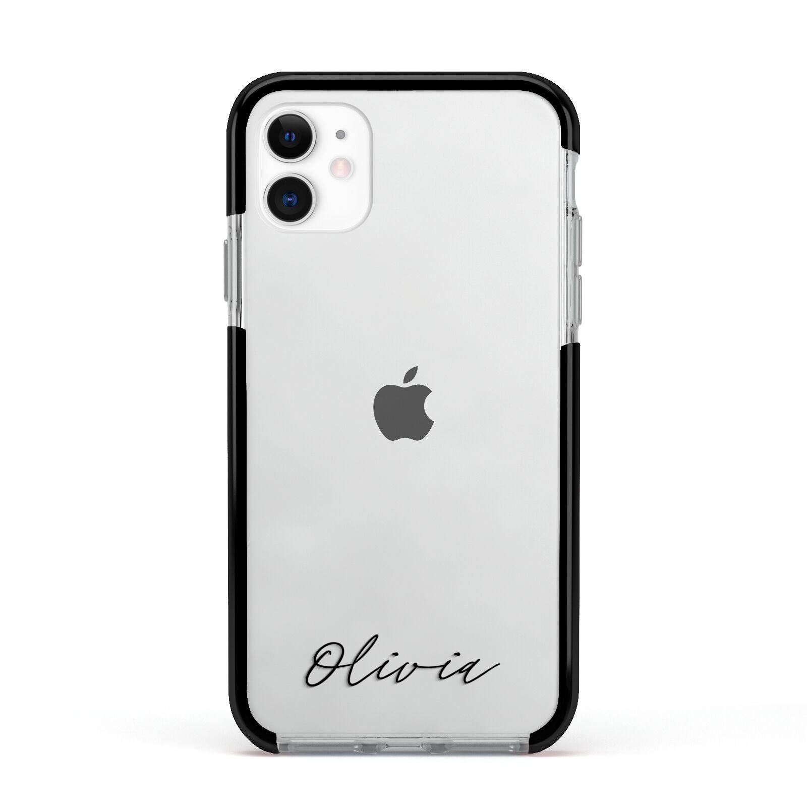 Scroll Text Name Apple iPhone 11 in White with Black Impact Case