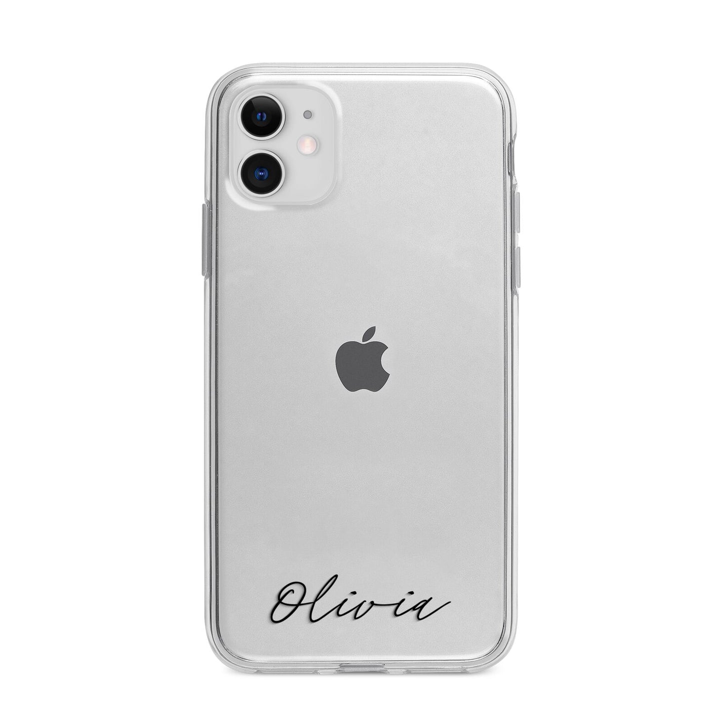 Scroll Text Name Apple iPhone 11 in White with Bumper Case