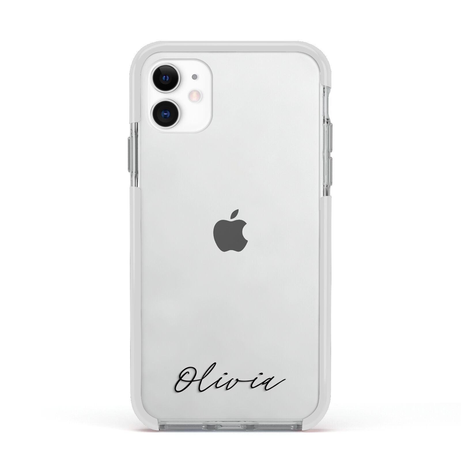 Scroll Text Name Apple iPhone 11 in White with White Impact Case