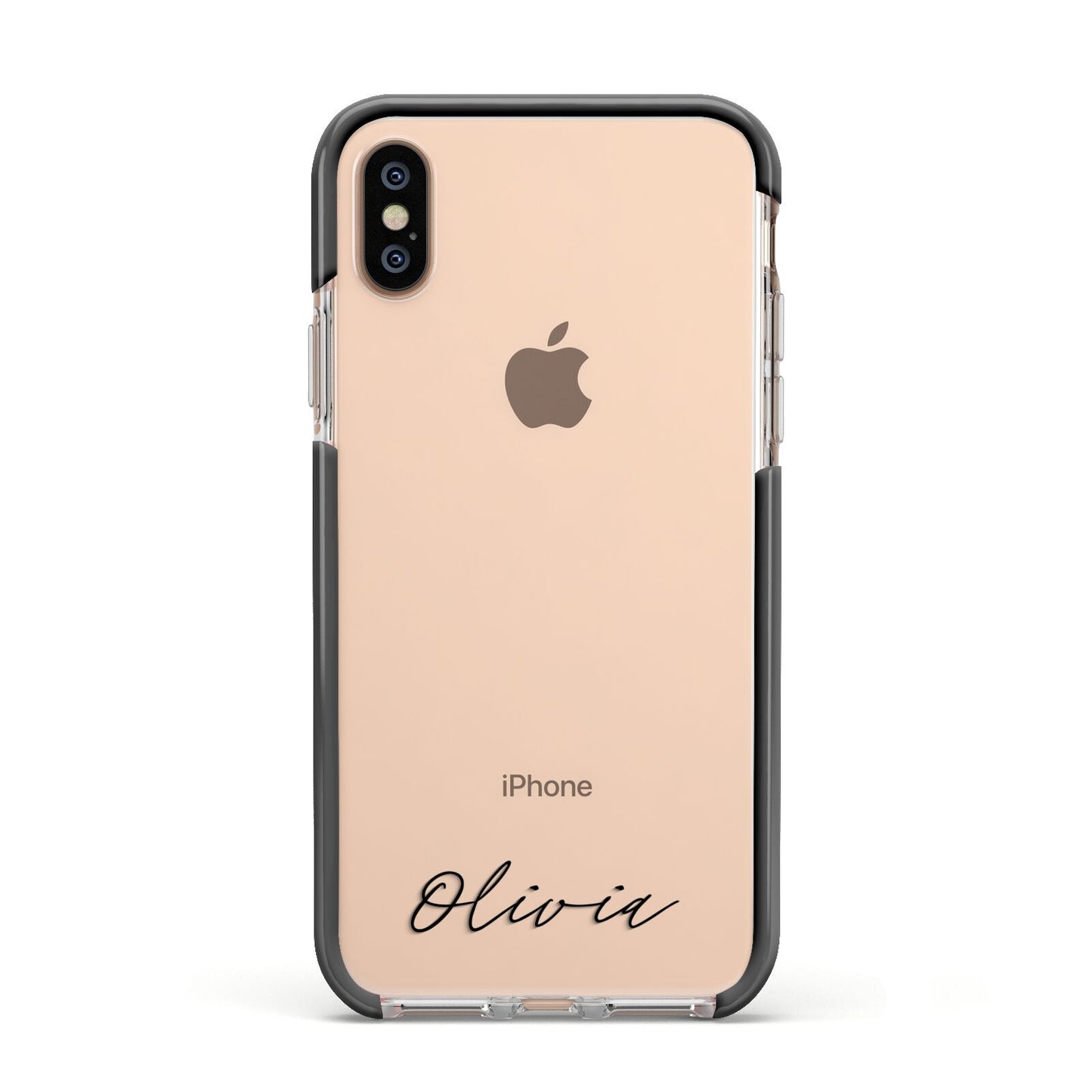 Scroll Text Name Apple iPhone Xs Impact Case Black Edge on Gold Phone
