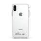 Scroll Text Name Apple iPhone Xs Impact Case White Edge on Silver Phone