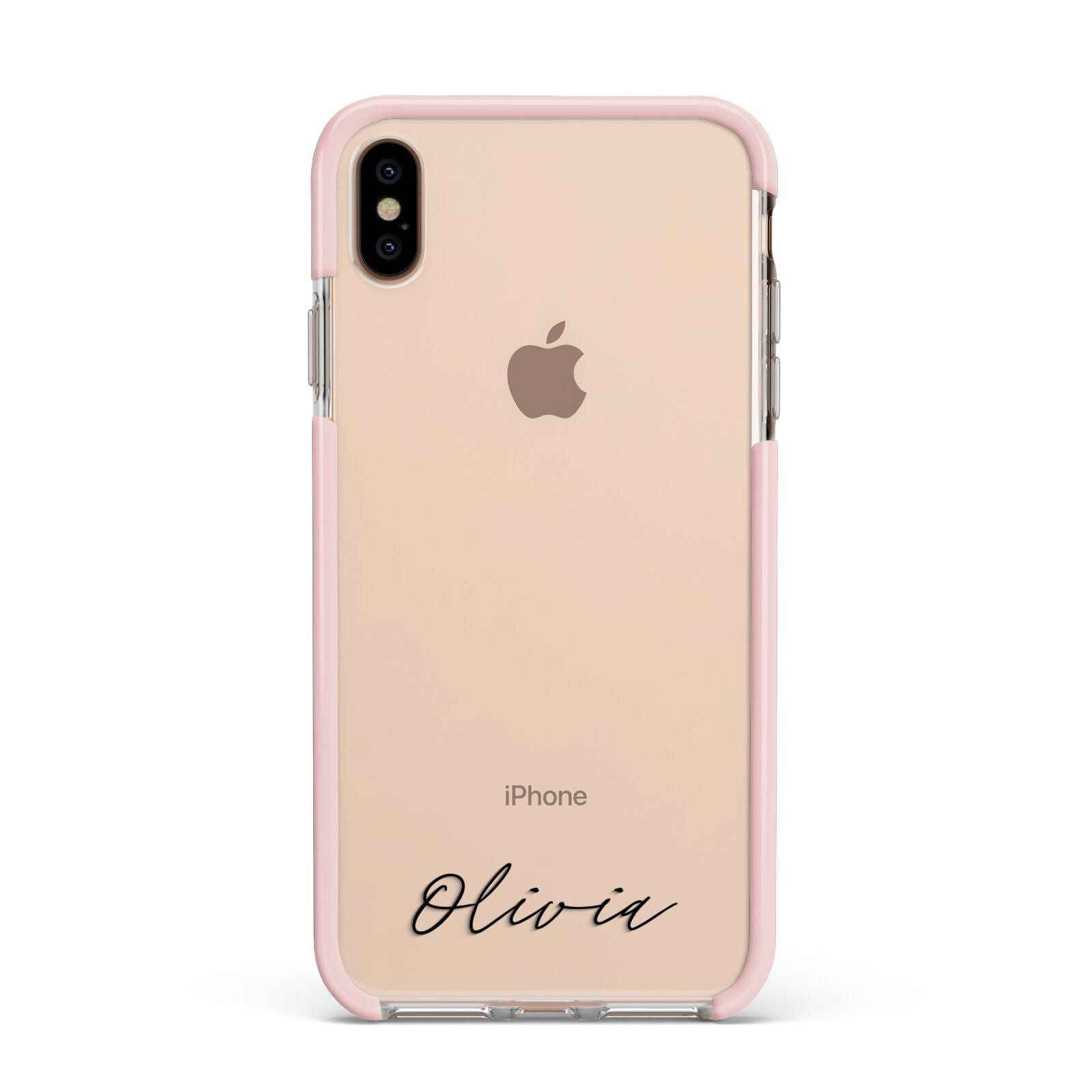 Scroll Text Name Apple iPhone Xs Max Impact Case Pink Edge on Gold Phone
