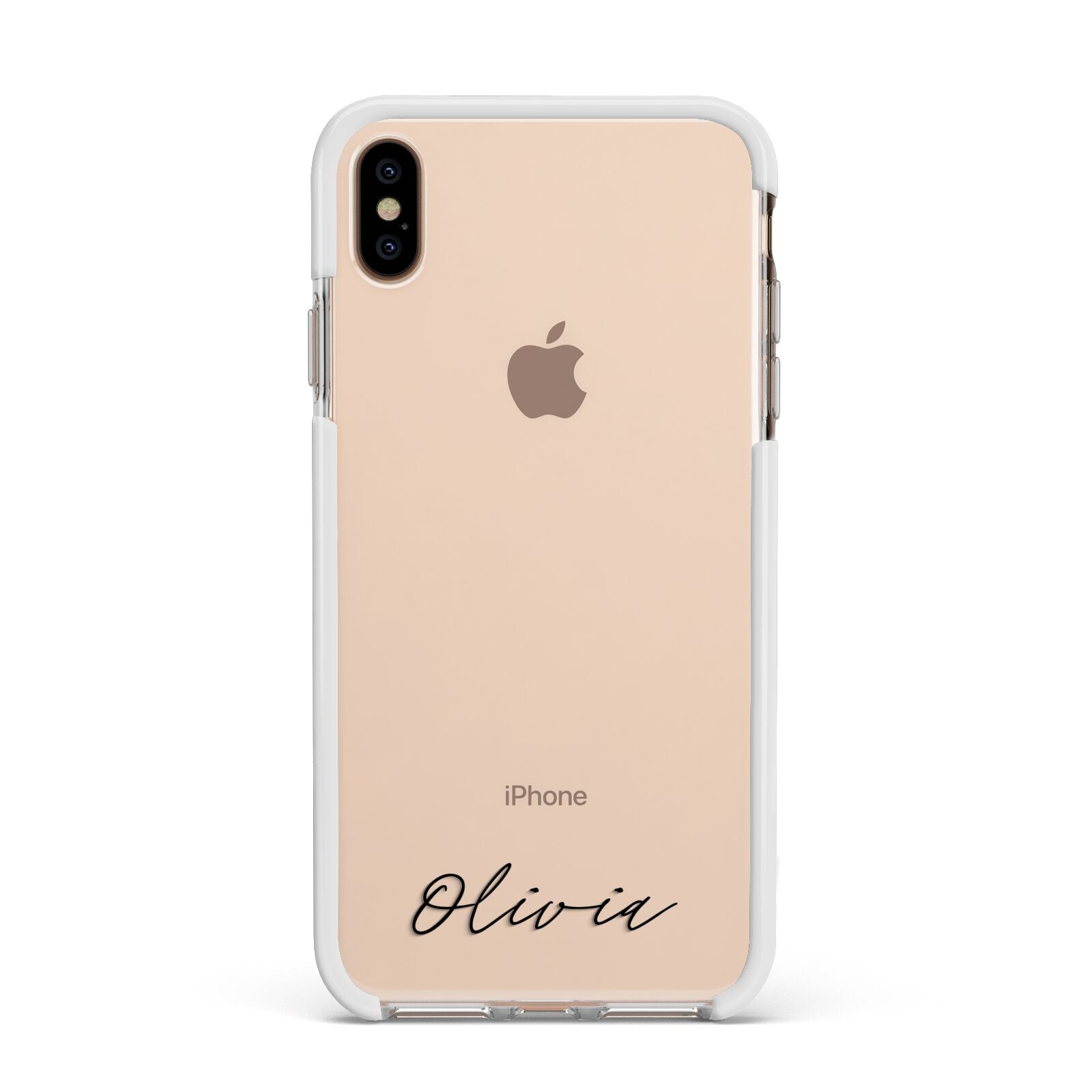 Scroll Text Name Apple iPhone Xs Max Impact Case White Edge on Gold Phone