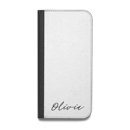 Scroll Text Name Vegan Leather Flip iPhone Case