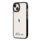 Scroll Text Name iPhone 13 Black Impact Case Side Angle on Silver phone