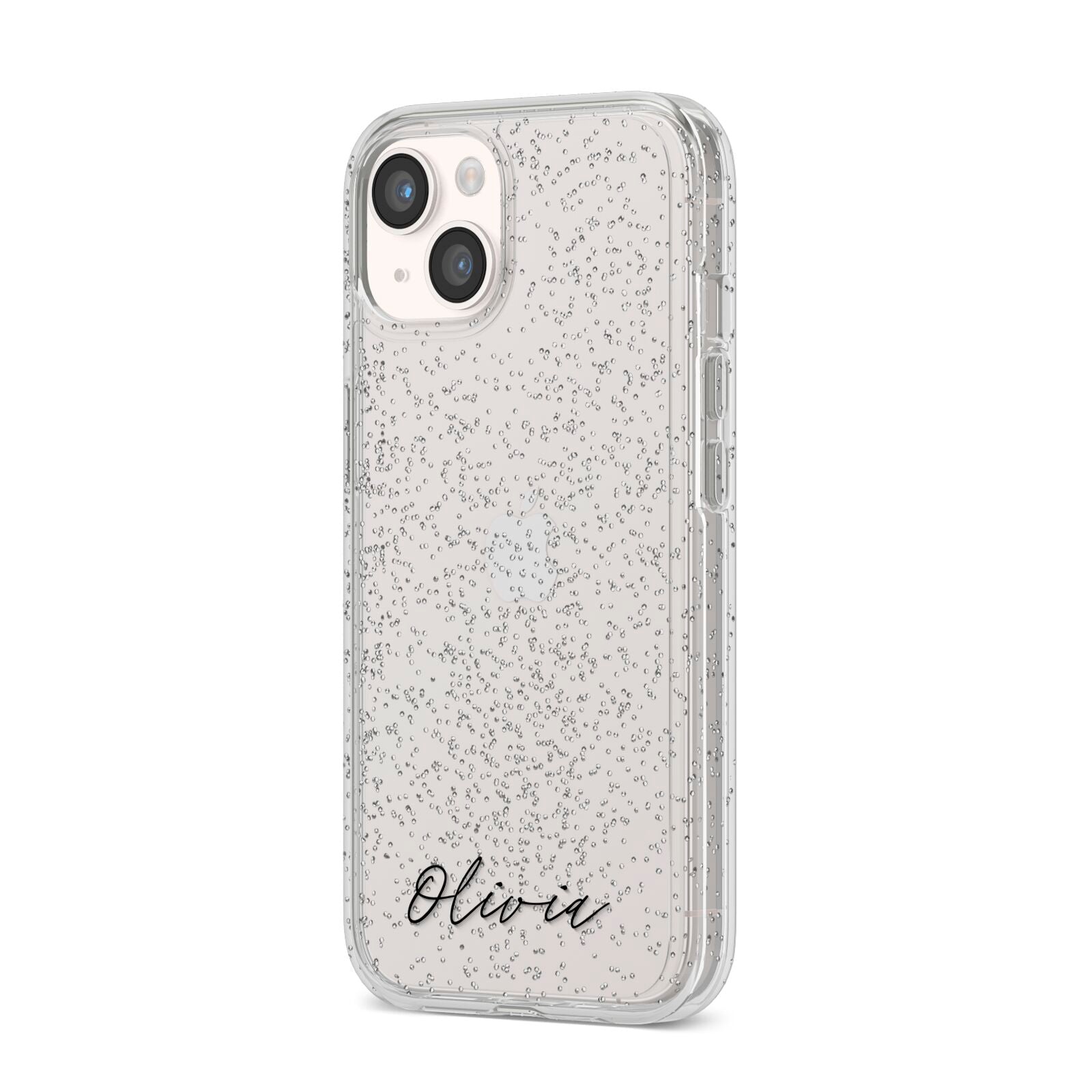 Scroll Text Name iPhone 14 Glitter Tough Case Starlight Angled Image