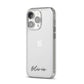 Scroll Text Name iPhone 14 Pro Clear Tough Case Silver Angled Image