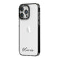 Scroll Text Name iPhone 14 Pro Max Black Impact Case Side Angle on Silver phone