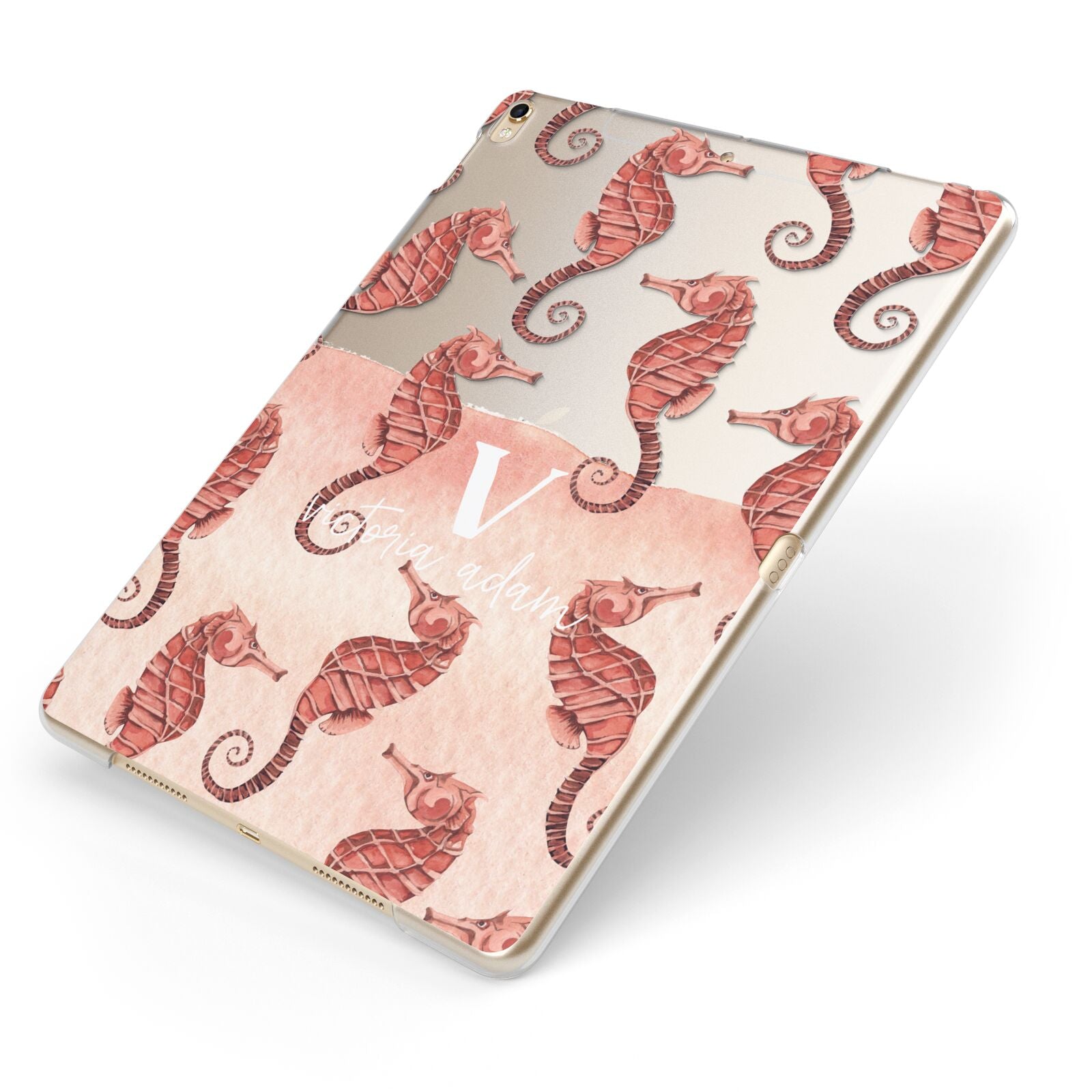 Sea Horse Personalised Apple iPad Case on Gold iPad Side View