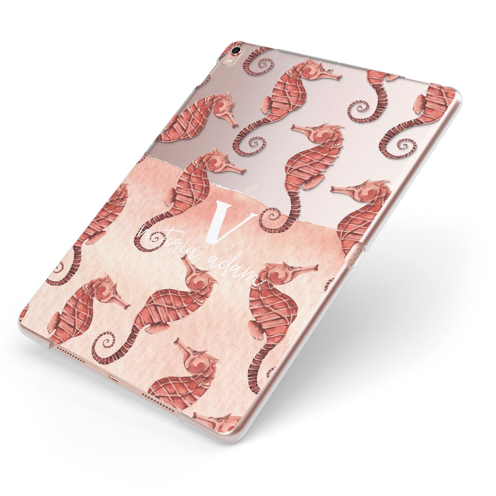 Sea Horse Personalised Apple iPad Case on Rose Gold iPad Side View