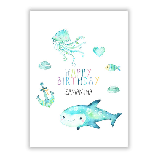 Sea Life Personalised Birthday A5 Flat Greetings Card