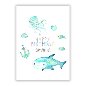 Personalisierte Geburtstagsgrußkarte „Meeresleben“.