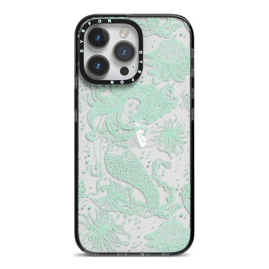 Sea Mermaid iPhone 14 Pro Max Black Impact Case on Silver phone
