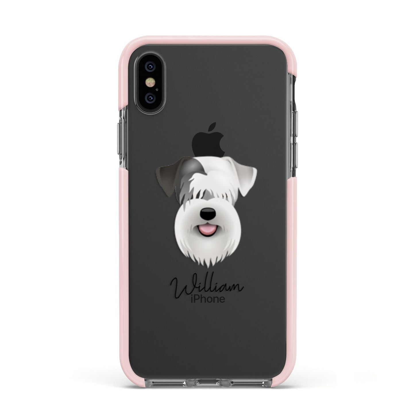 Sealyham Terrier Personalised Apple iPhone Xs Impact Case Pink Edge on Black Phone