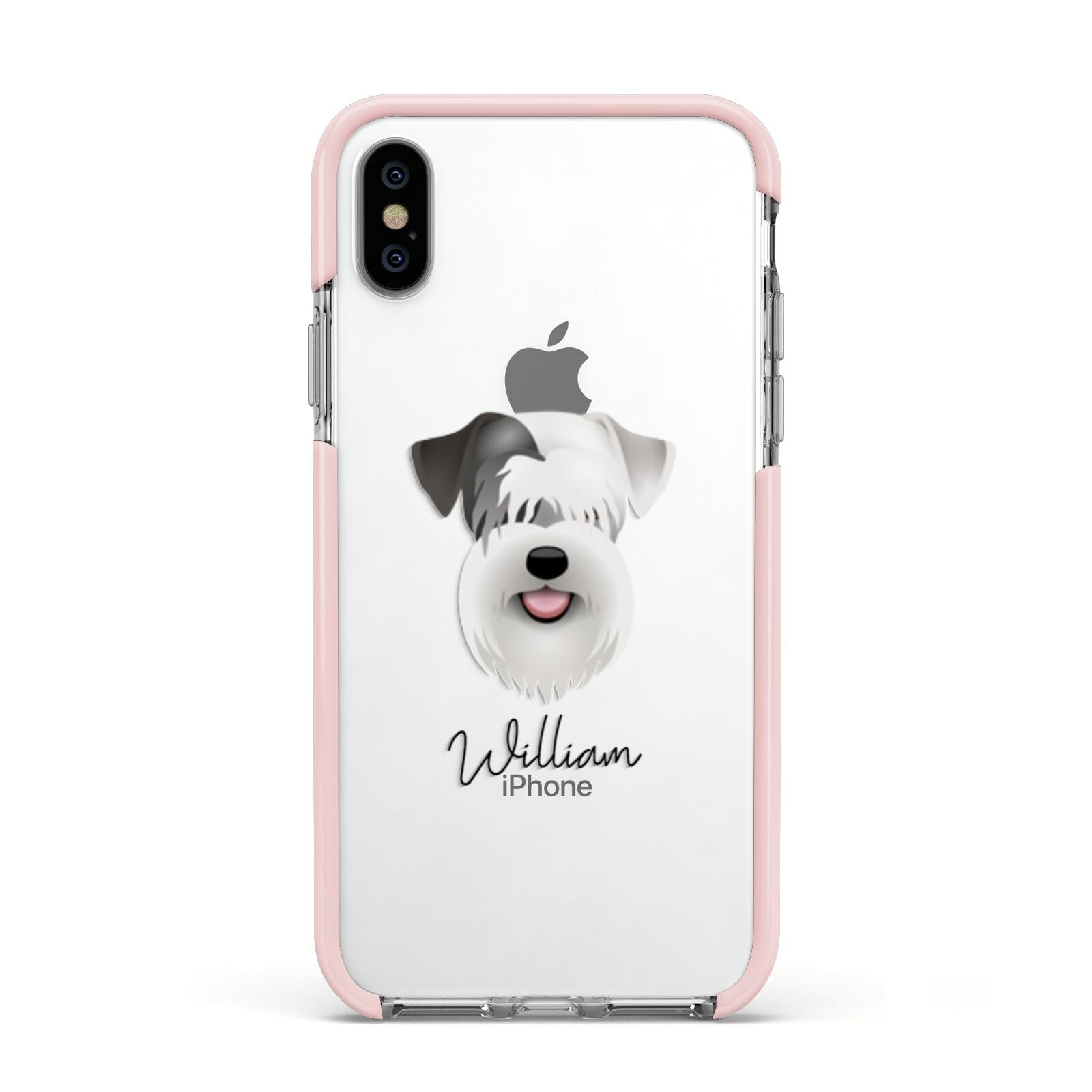 Sealyham Terrier Personalised Apple iPhone Xs Impact Case Pink Edge on Silver Phone