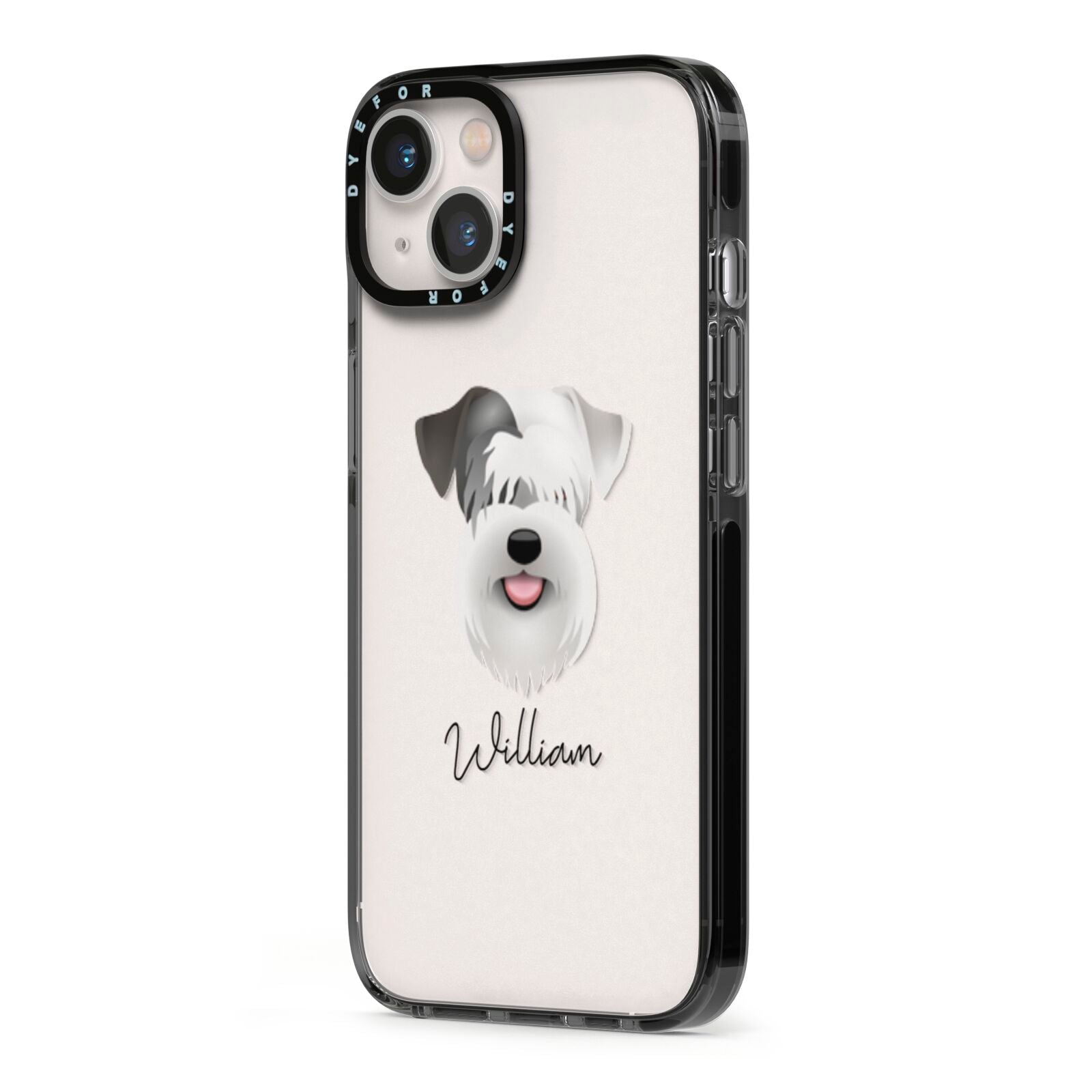 Sealyham Terrier Personalised iPhone 13 Black Impact Case Side Angle on Silver phone