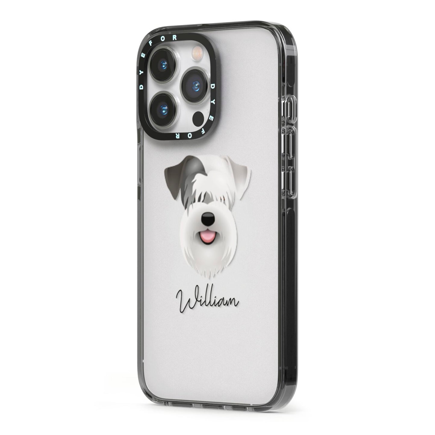 Sealyham Terrier Personalised iPhone 13 Pro Black Impact Case Side Angle on Silver phone