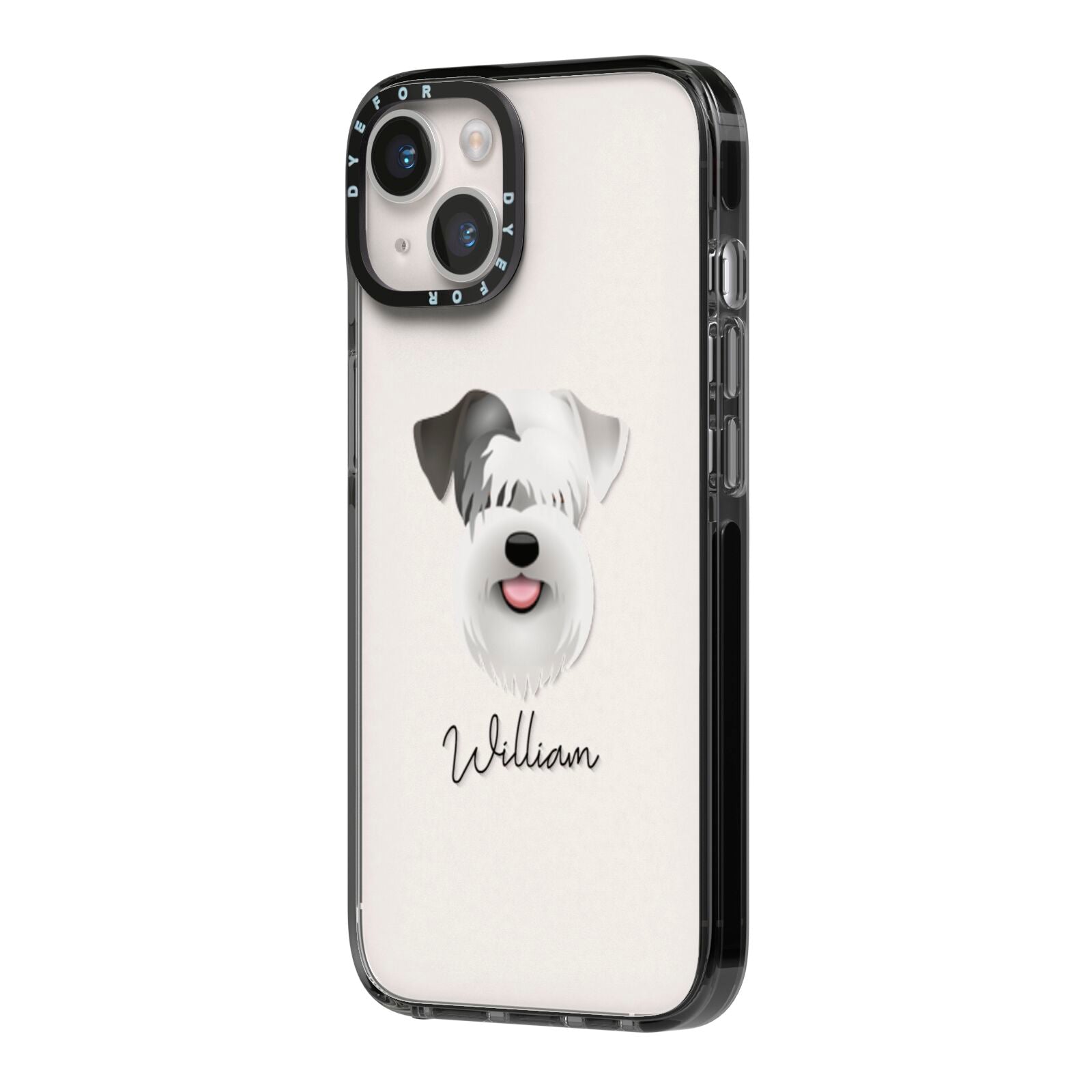 Sealyham Terrier Personalised iPhone 14 Black Impact Case Side Angle on Silver phone
