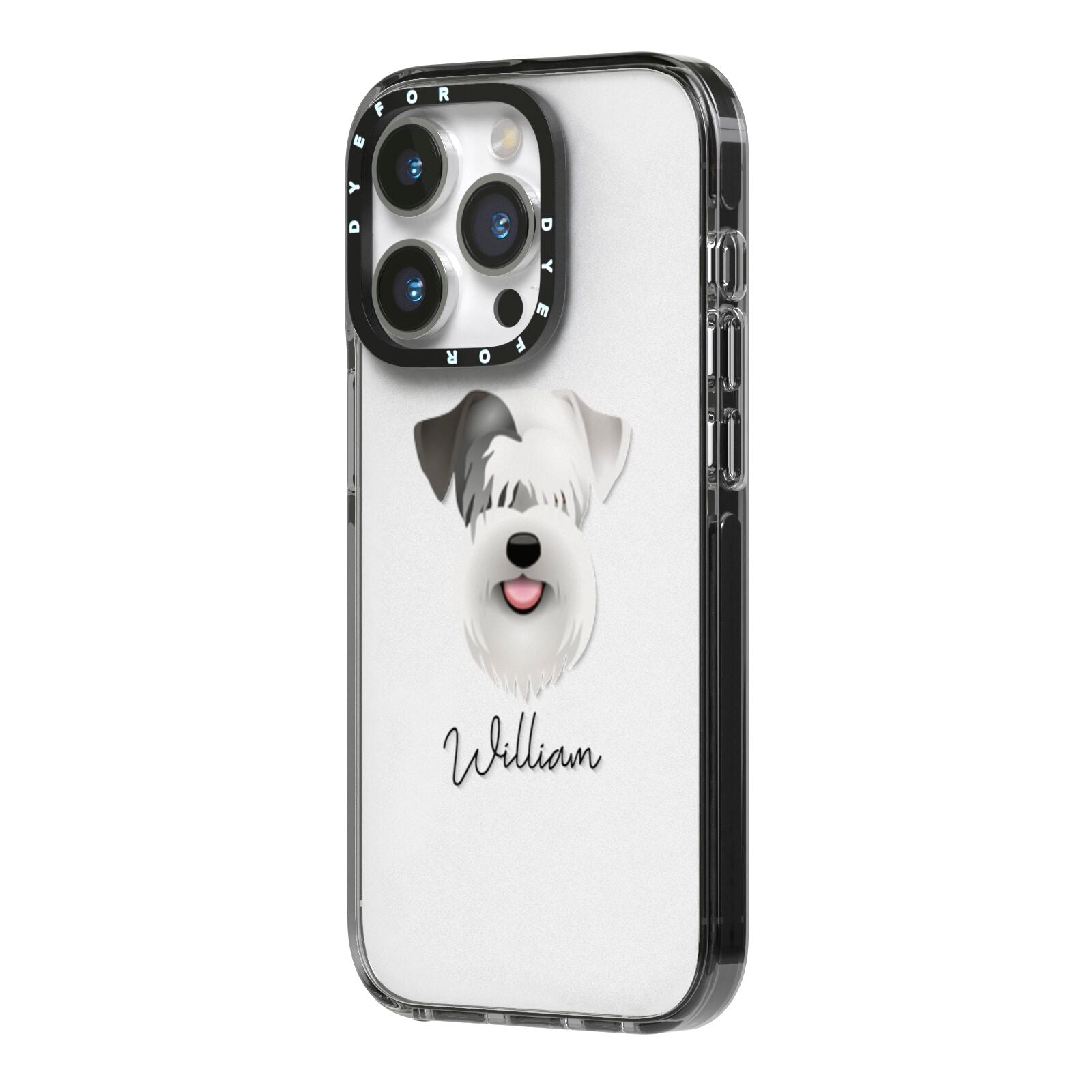Sealyham Terrier Personalised iPhone 14 Pro Black Impact Case Side Angle on Silver phone